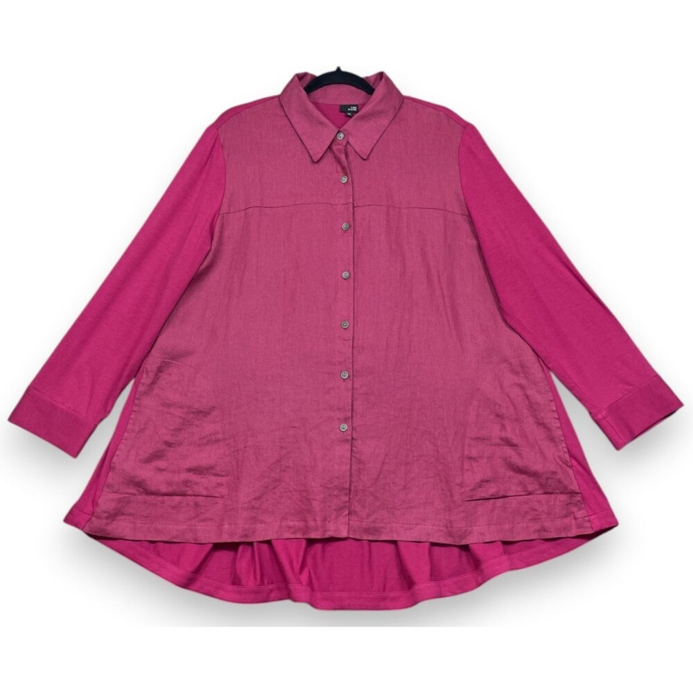 Lisa Bayne Linen Tunic Womens XL Pink Lagenlook Oversized Bamboo Shirt Top Boxy